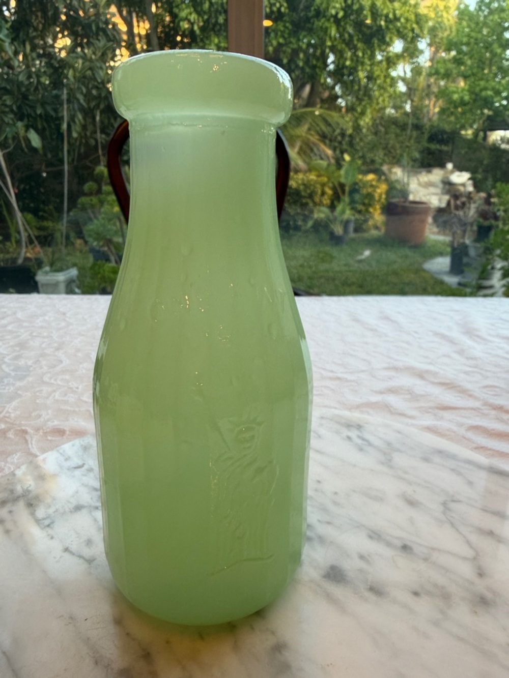 Vintage Jadeite Green Milk Glass Bottle- Property of Liberty Milk Co.